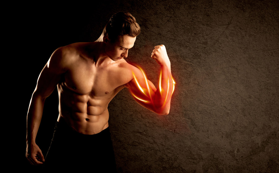 Man building arm muscles quickly