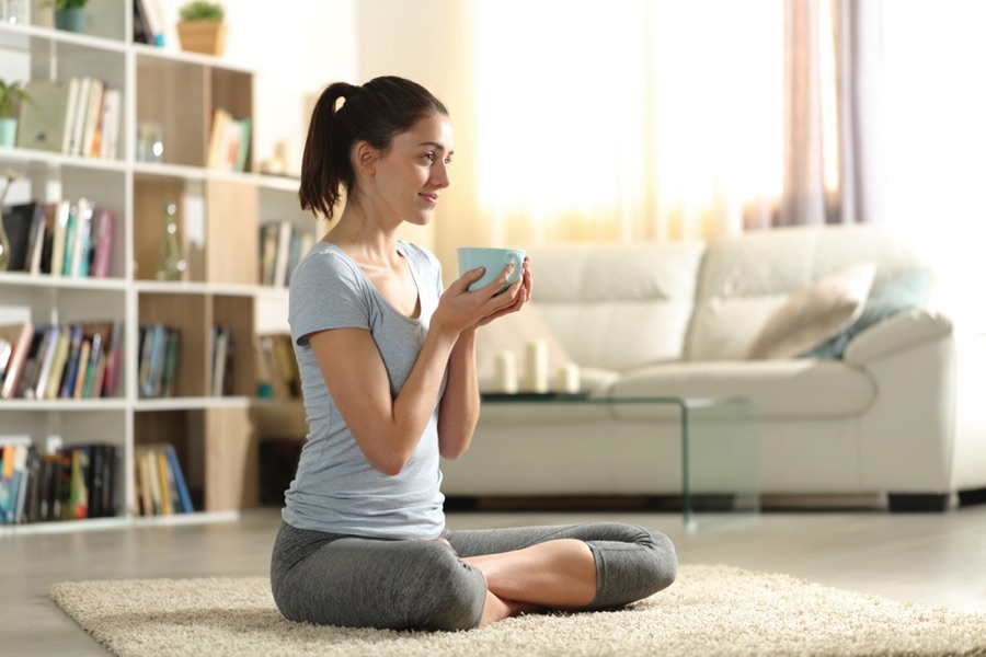 Early morning yoga with coffee